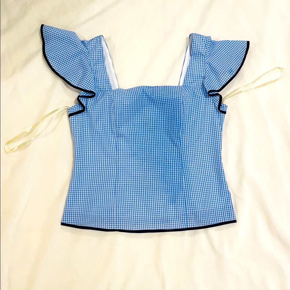 *NWT* Sail to Sable - Gingham Shirred Back Flutter Sleeve Top - Size M